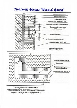 Узел примыкания системы теплоизоляции к газопроводу по фасадной разводке 2
